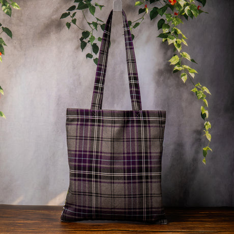 Handmade Puffin Tote Bag with Tartan Back