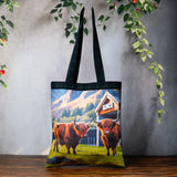 Handmade Glencoe Highland Cow Tote Bag with Tartan Back