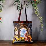 Handmade Castle Squirrel Tote Bag with Tartan Back